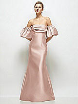 Front View Thumbnail - Toasted Sugar Off-the-Shoulder Puff Sleeve Satin Maxi Dress with Flared Skirt
