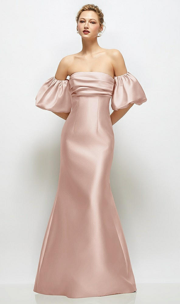 Front View - Toasted Sugar Off-the-Shoulder Puff Sleeve Satin Maxi Dress with Flared Skirt