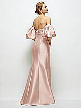 Rear View Thumbnail - Toasted Sugar Off-the-Shoulder Puff Sleeve Satin Maxi Dress with Flared Skirt