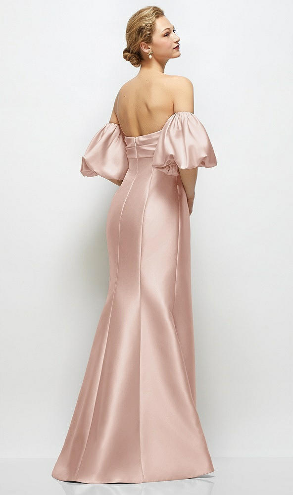 Back View - Toasted Sugar Off-the-Shoulder Puff Sleeve Satin Maxi Dress with Flared Skirt