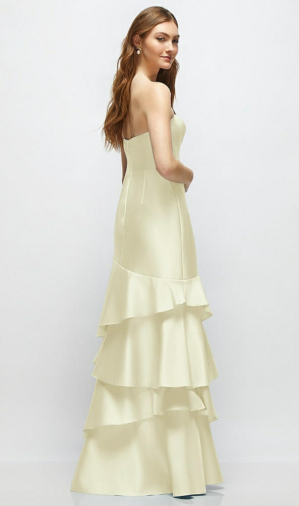 Back View - Butter Yellow Strapless Bodycon Maxi Dress with Tiered Ruffle Skirt