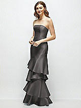 Side View Thumbnail - Caviar Gray Strapless Bodycon Maxi Dress with Tiered Ruffle Skirt