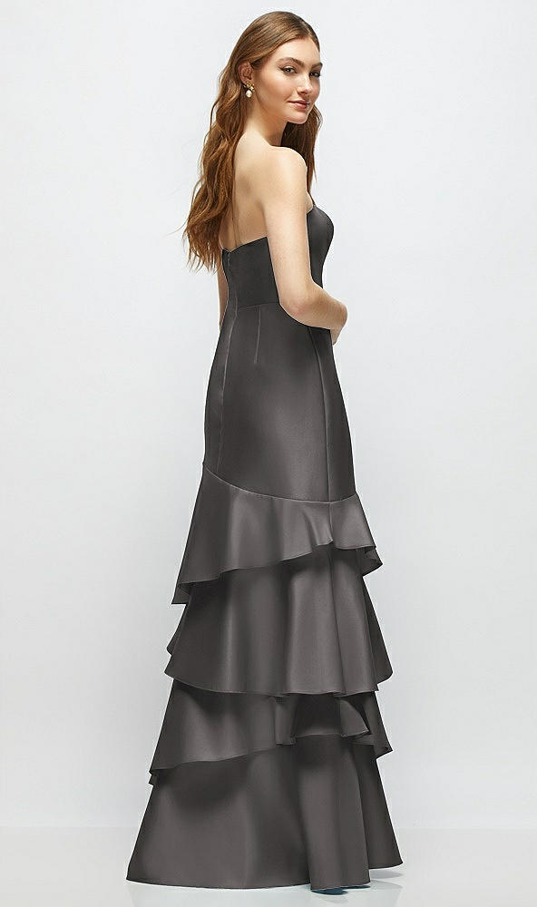 Back View - Caviar Gray Strapless Bodycon Maxi Dress with Tiered Ruffle Skirt