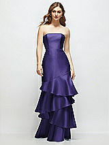 Front View Thumbnail - Grape Strapless Bodycon Maxi Dress with Tiered Ruffle Skirt