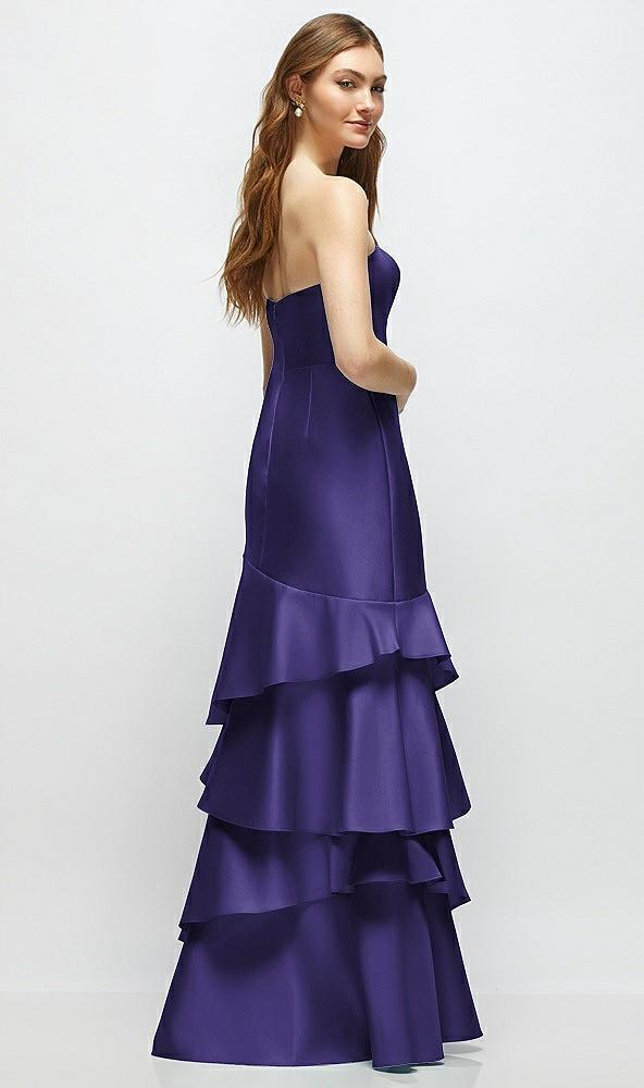 Back View - Grape Strapless Bodycon Maxi Dress with Tiered Ruffle Skirt