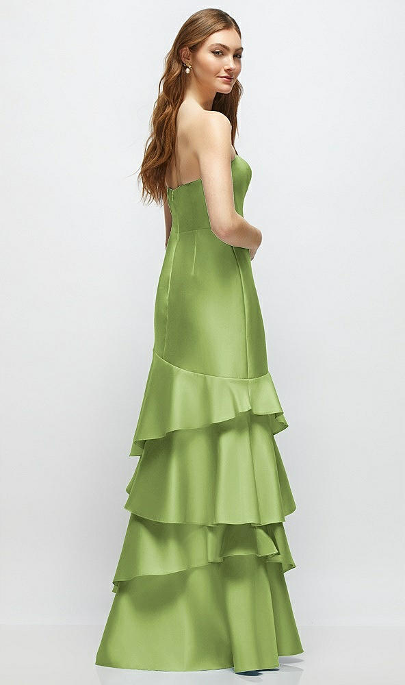 Back View - Mojito Strapless Bodycon Maxi Dress with Tiered Ruffle Skirt