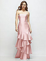 Front View Thumbnail - Ballet Pink Strapless Bodycon Maxi Dress with Tiered Ruffle Skirt