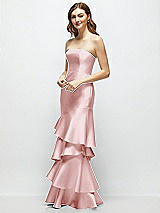 Side View Thumbnail - Ballet Pink Strapless Bodycon Maxi Dress with Tiered Ruffle Skirt