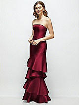 Side View Thumbnail - Burgundy Strapless Bodycon Maxi Dress with Tiered Ruffle Skirt