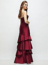 Rear View Thumbnail - Burgundy Strapless Bodycon Maxi Dress with Tiered Ruffle Skirt