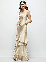 Side View Thumbnail - Champagne Strapless Bodycon Maxi Dress with Tiered Ruffle Skirt