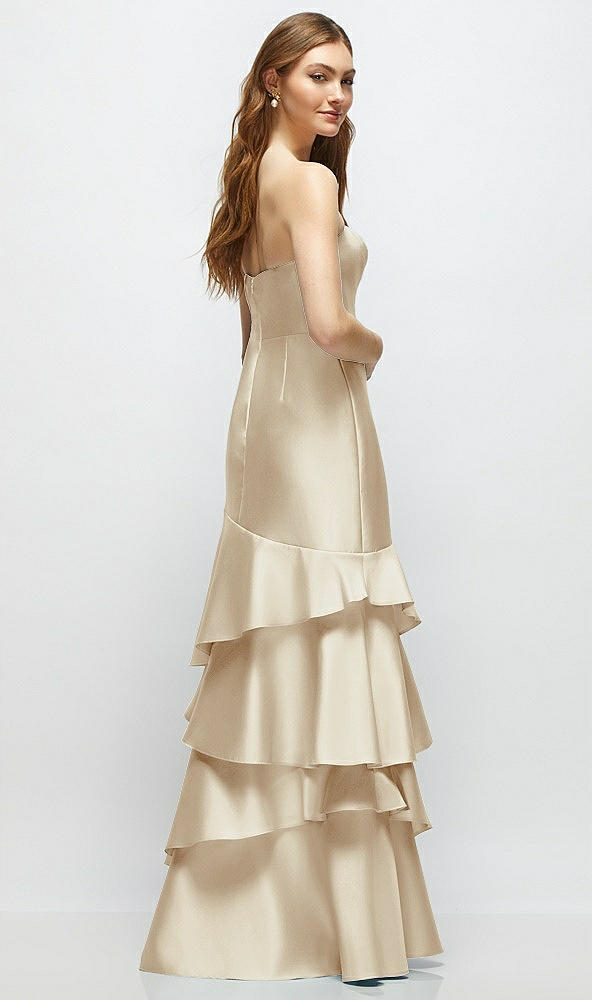 Back View - Champagne Strapless Bodycon Maxi Dress with Tiered Ruffle Skirt