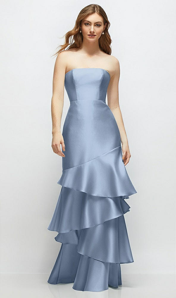 Front View - Cloudy Strapless Bodycon Maxi Dress with Tiered Ruffle Skirt