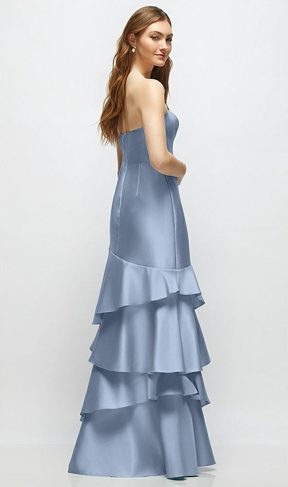 Back View - Cloudy Strapless Bodycon Maxi Dress with Tiered Ruffle Skirt