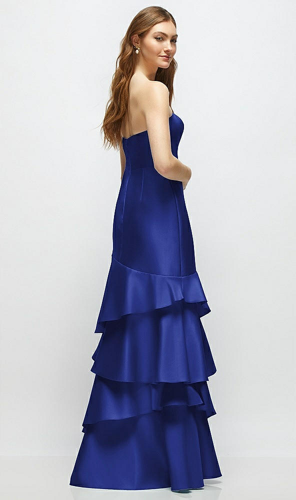 Back View - Cobalt Blue Strapless Bodycon Maxi Dress with Tiered Ruffle Skirt