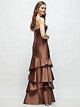 Rear View Thumbnail - Cognac Strapless Bodycon Maxi Dress with Tiered Ruffle Skirt