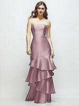 Front View Thumbnail - Dusty Rose Strapless Bodycon Maxi Dress with Tiered Ruffle Skirt