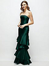 Side View Thumbnail - Evergreen Strapless Bodycon Maxi Dress with Tiered Ruffle Skirt