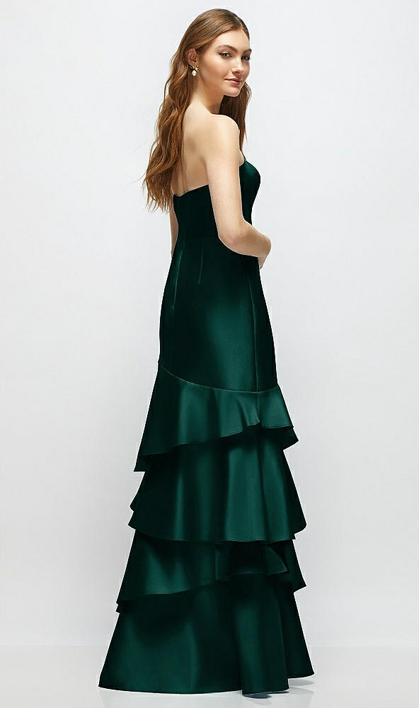 Back View - Evergreen Strapless Bodycon Maxi Dress with Tiered Ruffle Skirt