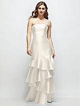 Front View Thumbnail - Ivory Strapless Bodycon Maxi Dress with Tiered Ruffle Skirt