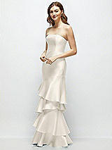 Side View Thumbnail - Ivory Strapless Bodycon Maxi Dress with Tiered Ruffle Skirt