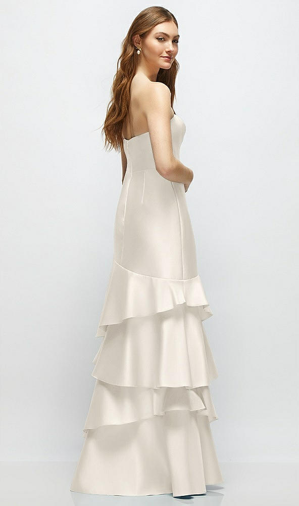 Back View - Ivory Strapless Bodycon Maxi Dress with Tiered Ruffle Skirt