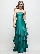 Front View Thumbnail - Jade Strapless Bodycon Maxi Dress with Tiered Ruffle Skirt