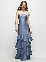 Front View Thumbnail - Larkspur Blue Strapless Bodycon Maxi Dress with Tiered Ruffle Skirt