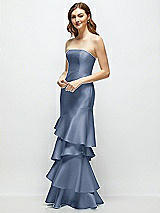 Side View Thumbnail - Larkspur Blue Strapless Bodycon Maxi Dress with Tiered Ruffle Skirt