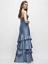 Rear View Thumbnail - Larkspur Blue Strapless Bodycon Maxi Dress with Tiered Ruffle Skirt