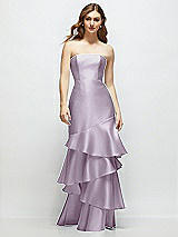 Front View Thumbnail - Lilac Haze Strapless Bodycon Maxi Dress with Tiered Ruffle Skirt