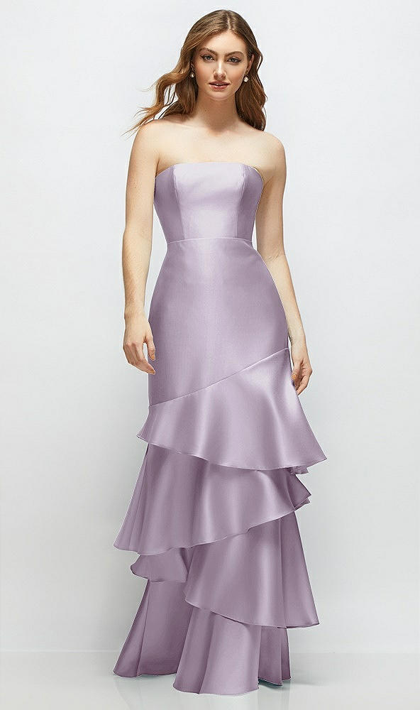 Front View - Lilac Haze Strapless Bodycon Maxi Dress with Tiered Ruffle Skirt