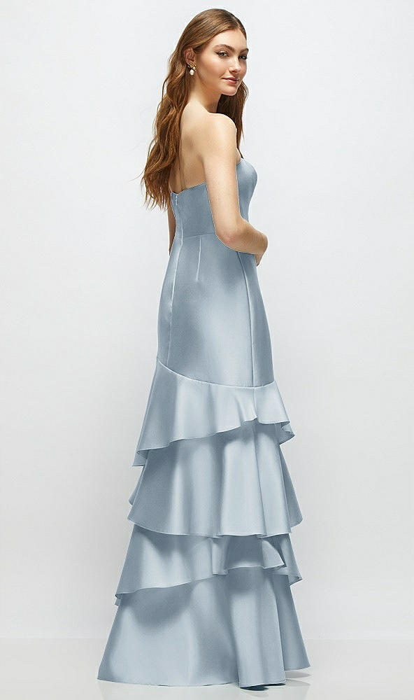 Back View - Mist Strapless Bodycon Maxi Dress with Tiered Ruffle Skirt