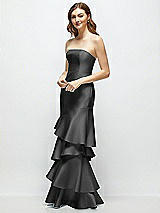 Side View Thumbnail - Pewter Strapless Bodycon Maxi Dress with Tiered Ruffle Skirt