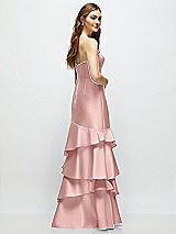 Rear View Thumbnail - Rose Strapless Bodycon Maxi Dress with Tiered Ruffle Skirt