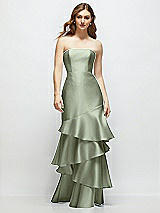 Front View Thumbnail - Sage Strapless Bodycon Maxi Dress with Tiered Ruffle Skirt