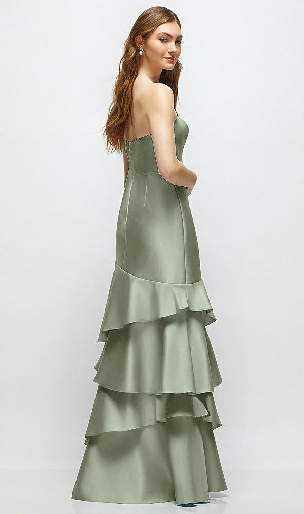 Back View - Sage Strapless Bodycon Maxi Dress with Tiered Ruffle Skirt