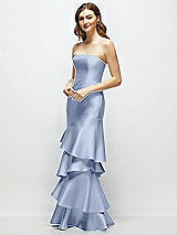 Side View Thumbnail - Sky Blue Strapless Bodycon Maxi Dress with Tiered Ruffle Skirt