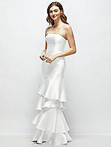 Side View Thumbnail - White Strapless Bodycon Maxi Dress with Tiered Ruffle Skirt