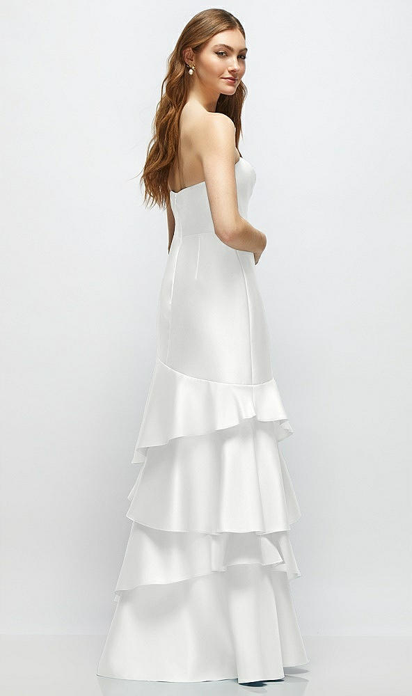 Back View - White Strapless Bodycon Maxi Dress with Tiered Ruffle Skirt