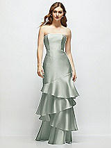 Front View Thumbnail - Willow Green Strapless Bodycon Maxi Dress with Tiered Ruffle Skirt