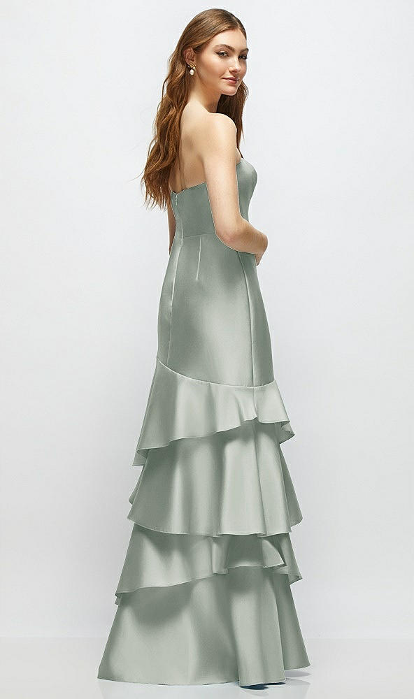 Back View - Willow Green Strapless Bodycon Maxi Dress with Tiered Ruffle Skirt