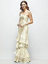 Front View Thumbnail - Butter Yellow Floral Floral Strapless Bodycon Maxi Dress with Tiered Ruffle Skirt