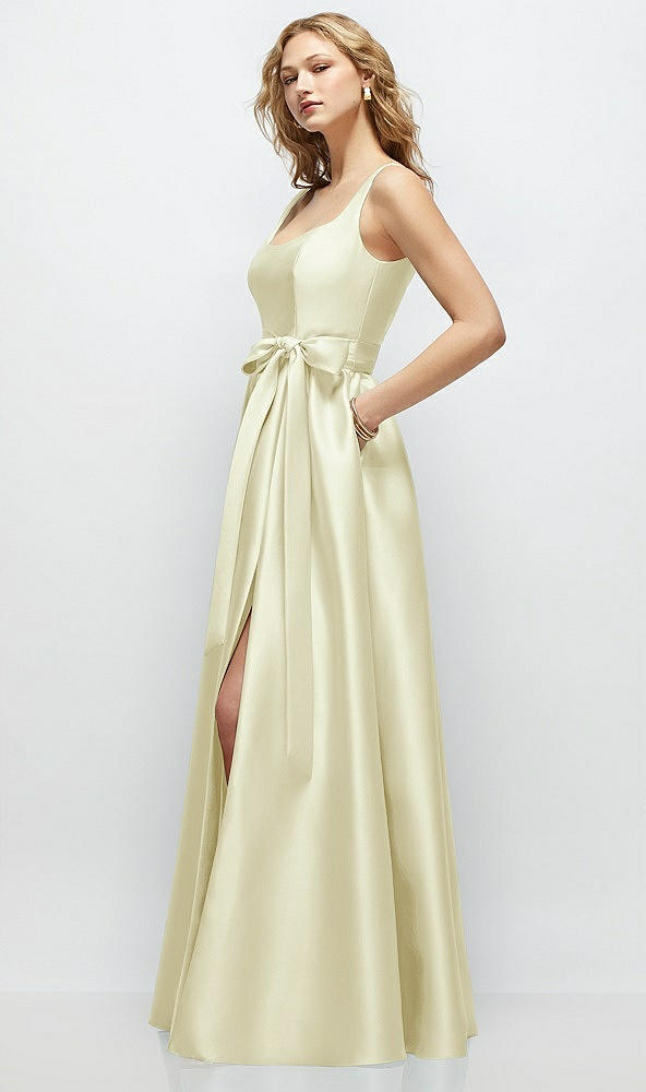 Front View - Butter Yellow Scoop-Neck Tank Bodice Maxi Dress with Full Skirt