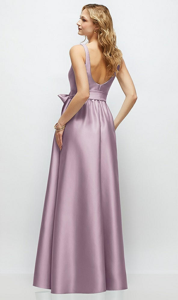 Back View - Suede Rose Scoop-Neck Tank Bodice Maxi Dress with Full Skirt