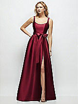 Side View Thumbnail - Burgundy Scoop-Neck Tank Bodice Maxi Dress with Full Skirt