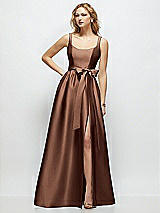 Side View Thumbnail - Cognac Scoop-Neck Tank Bodice Maxi Dress with Full Skirt