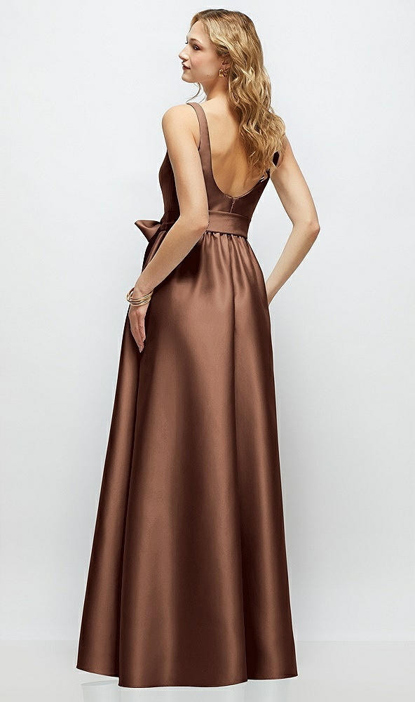 Back View - Cognac Scoop-Neck Tank Bodice Maxi Dress with Full Skirt