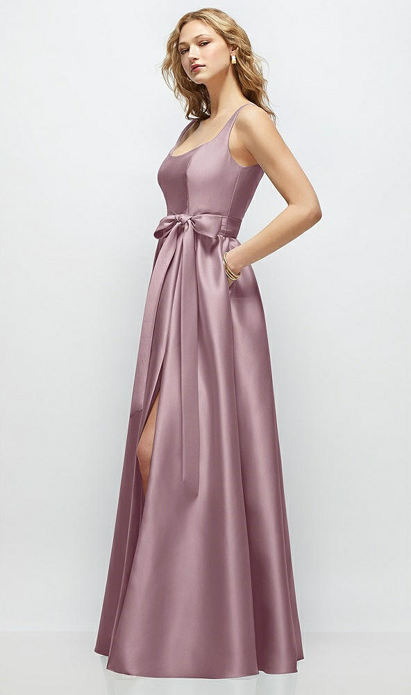 Front View - Dusty Rose Scoop-Neck Tank Bodice Maxi Dress with Full Skirt