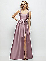 Side View Thumbnail - Dusty Rose Scoop-Neck Tank Bodice Maxi Dress with Full Skirt